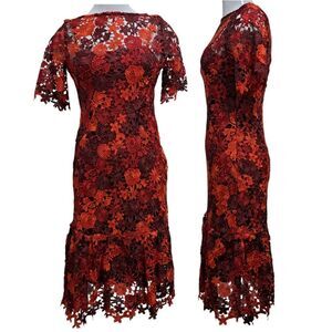 Anthropologie Eva Franco Brigitte Floral Lace Embroidered Crochet Midi Dress 0